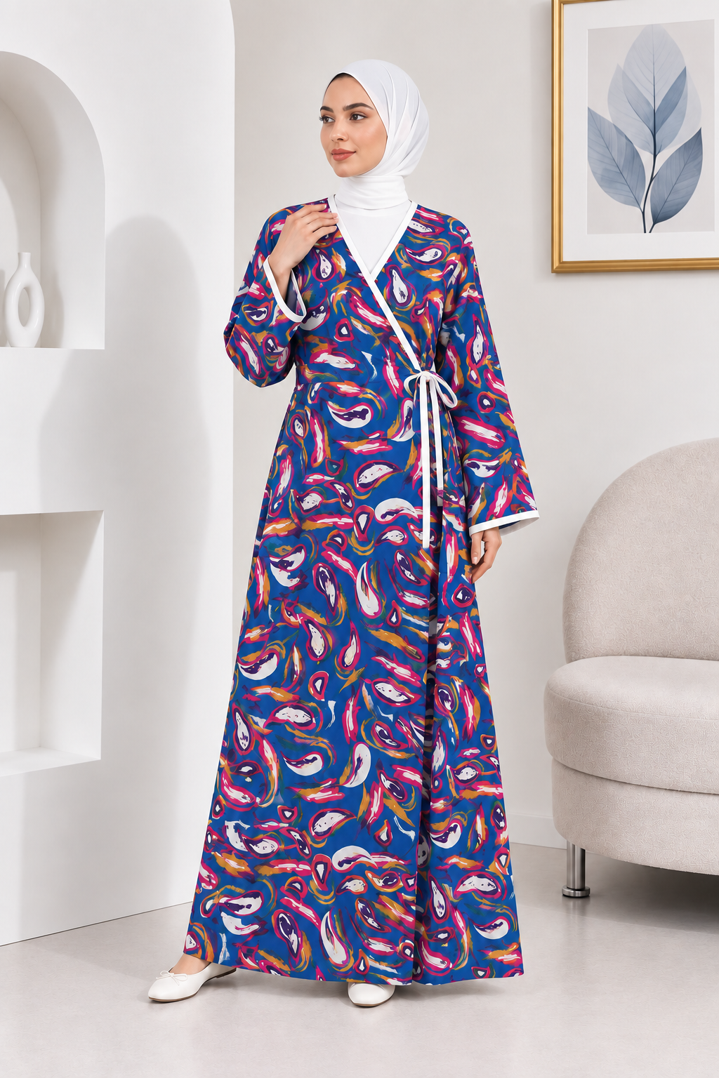 2001-01 Likapa Viskon Namaz Elbisesi 3 - Mavi Renkli Şal Desen