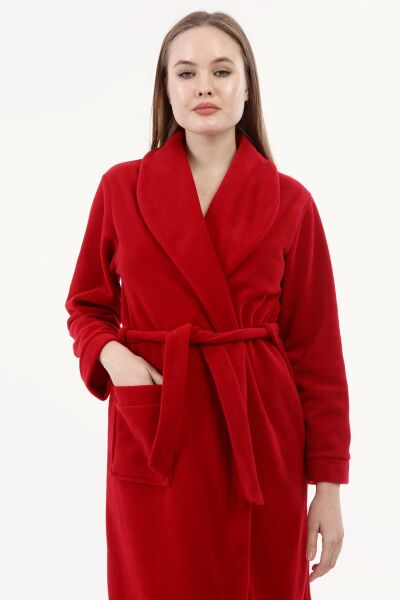 Likapa Uzun Şal Yaka Polar Sabahlık 226 Kırmızı Kar Tanesi - 2XL