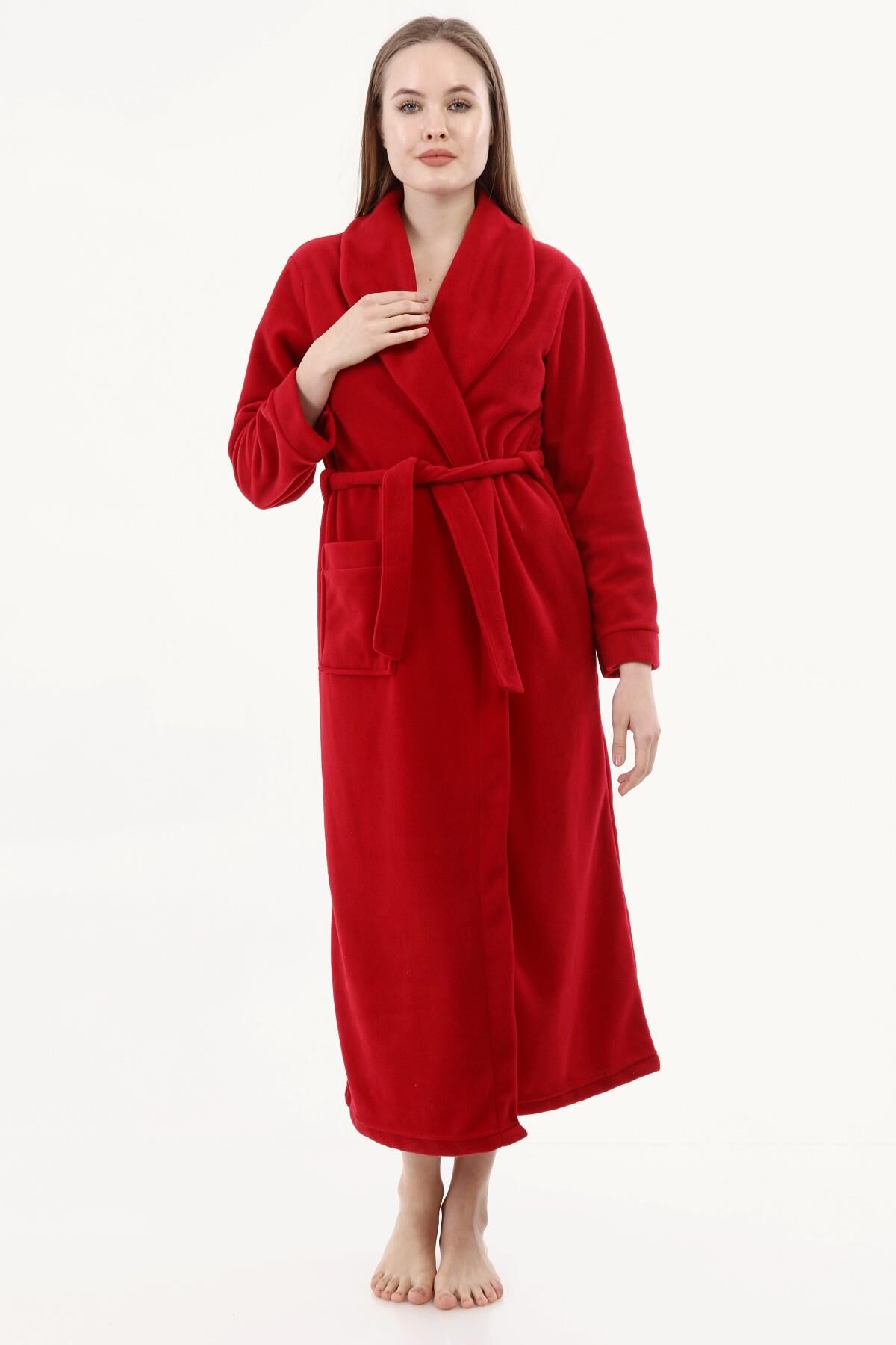 Likapa Uzun Şal Yaka Polar Sabahlık 226 Bordo - XL