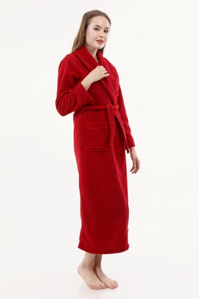 Likapa Uzun Şal Yaka Polar Sabahlık 226 Bordo - 2XL