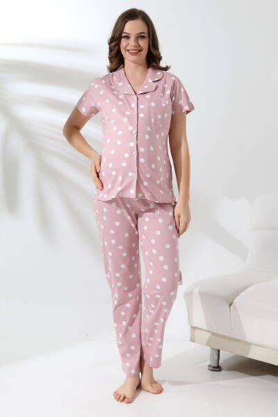 Likapa Penye Önden Düğmeli Hamile Lohusa KISA KOL PİJAMA TAKIMI ,%100 Cotton Puanlı - 2XL