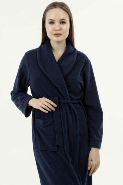 Likapa Uzun Şal Yaka Polar Sabahlık 226 KOYU LACİVERT - L
