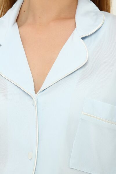 Likapa Penye Önden Düğmeli Hamile Lohusa UZUN KOL PİJAMA TAKIMI MAVİ BİYELİ - 2XL