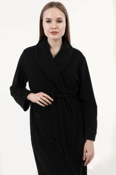Likapa Uzun Şal Yaka Polar Sabahlık 226 SİYAH 02 - XL