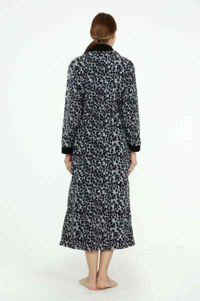 Likapa Uzun Şal Yaka Polar Sabahlık 226 Gri Leopar - XL