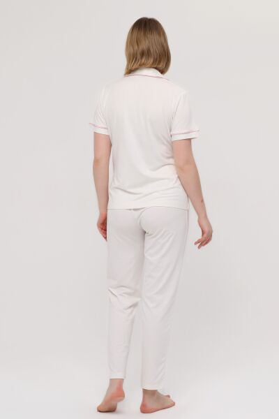 Likapa Önden Düğmeli Hamile Lohusa KISA KOL PİJAMA TAKIMI EKRU - PEMBE - XL