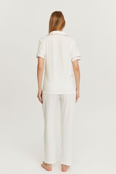 Likapa Önden Düğmeli Hamile Lohusa KISA KOL PİJAMA TAKIMI Gülkurusu Biyeli - XL