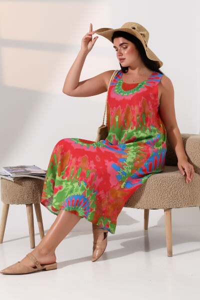 Likapa Yazlık Askılı Viskon Elbise 2691 M - pembe  yeşil batik