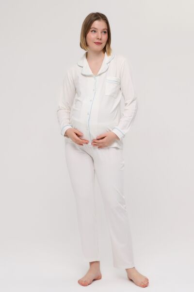 Likapa Önden Düğmeli Hamile Lohusa UZUN KOL PİJAMA TAKIMI PEMBE ÇİÇEK - 2XL