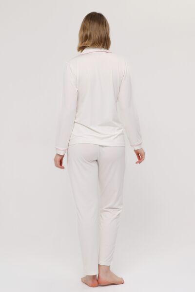 Likapa Önden Düğmeli Hamile Lohusa UZUN KOL PİJAMA TAKIMI EKRU - PEMBE - L