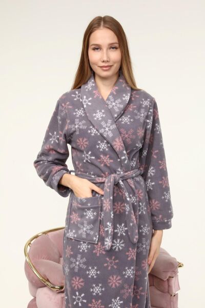 Likapa Uzun Şal Yaka Polar Sabahlık 226 Gri Kar Tanesi - M