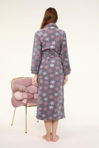 Likapa Uzun Şal Yaka Polar Sabahlık 226 Gri Kar Tanesi - M