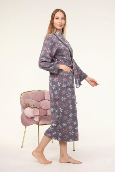 Likapa Uzun Şal Yaka Polar Sabahlık 226 Gri Kar Tanesi - L