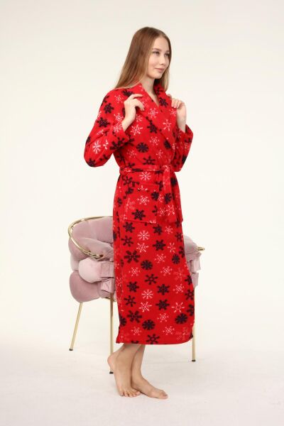 Likapa Uzun Şal Yaka Polar Sabahlık 226 Kırmızı Kar Tanesi - L