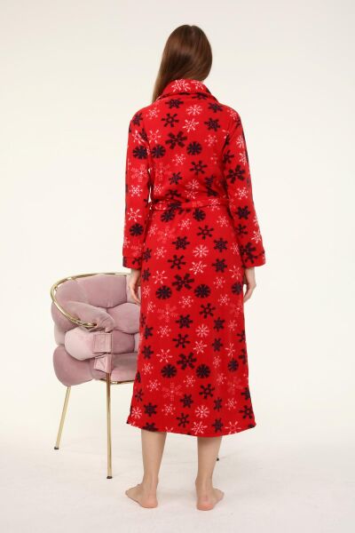 Likapa Uzun Şal Yaka Polar Sabahlık 226 Kırmızı Kar Tanesi - XL