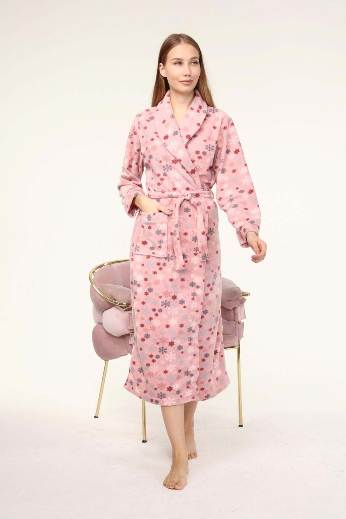 Likapa Uzun Şal Yaka Polar Sabahlık 226 Pembe Kar Tanesi - L