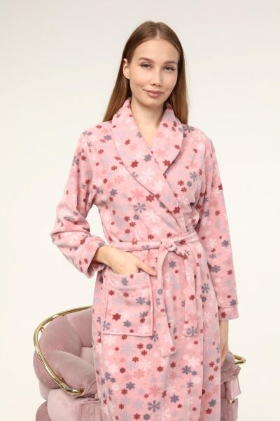 Likapa Uzun Şal Yaka Polar Sabahlık 226 Pembe Kar Tanesi - 2XL