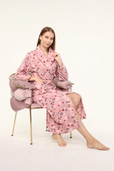 Likapa Uzun Şal Yaka Polar Sabahlık 226 Pembe Kar Tanesi - 2XL