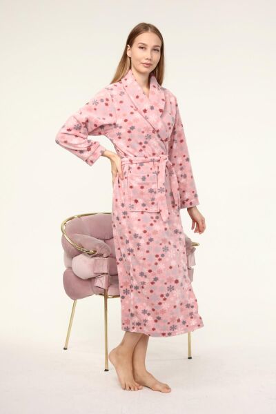 Likapa Uzun Şal Yaka Polar Sabahlık 226 Pembe Kar Tanesi - 2XL