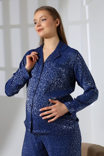 LİKAPASHOP VİSKON UZUN KOLLU HAMİLE PİJAMA TAKIMI Lacivet Leopar - M