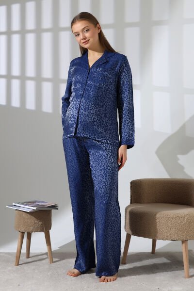 LİKAPASHOP VİSKON UZUN KOLLU HAMİLE PİJAMA TAKIMI Lacivet Leopar - M