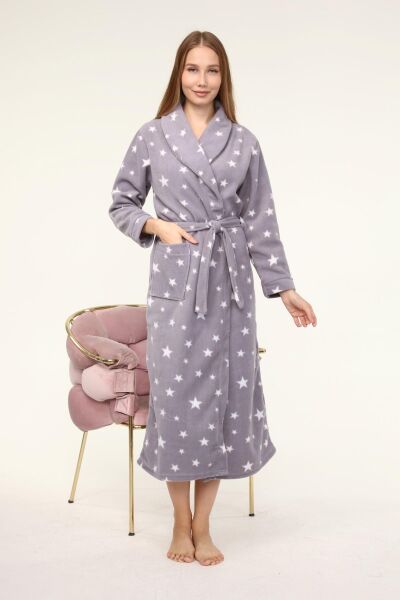 Likapa Uzun Şal Yaka Polar Sabahlık 226 Gri Yıldız - XL