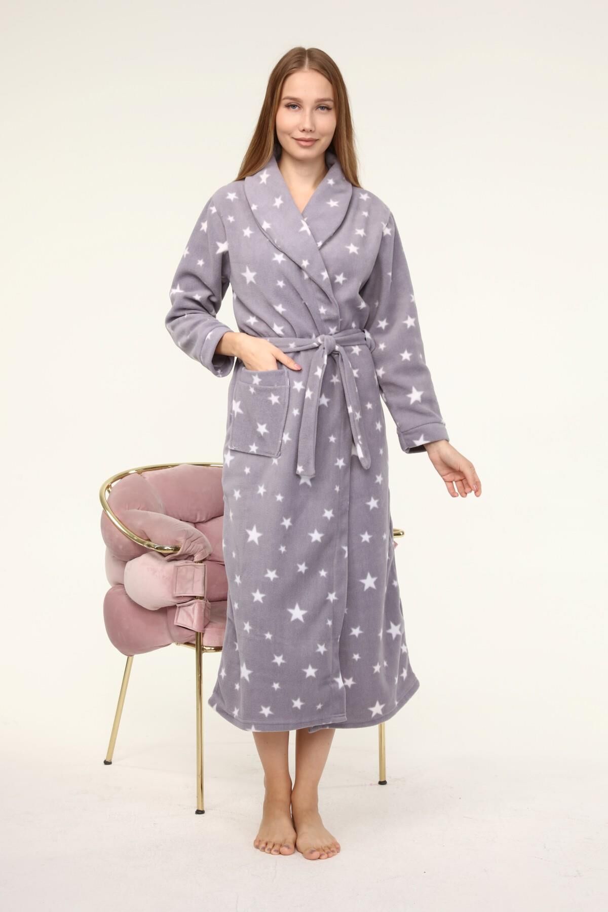 Likapa Uzun Şal Yaka Polar Sabahlık 226 Gri Yıldız - 2XL