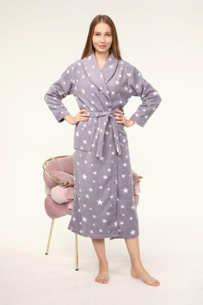 Likapa Uzun Şal Yaka Polar Sabahlık 226 Gri Yıldız - 2XL