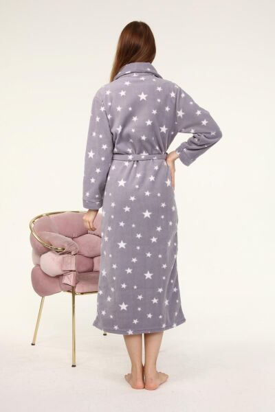 Likapa Uzun Şal Yaka Polar Sabahlık 226 Gri Yıldız - 2XL