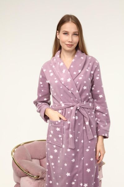 Likapa Uzun Şal Yaka Polar Sabahlık 226 Mor Yıldız - XL