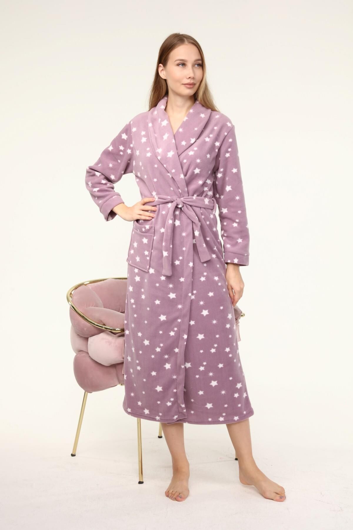 Likapa Uzun Şal Yaka Polar Sabahlık 226 Mor Yıldız - 2XL