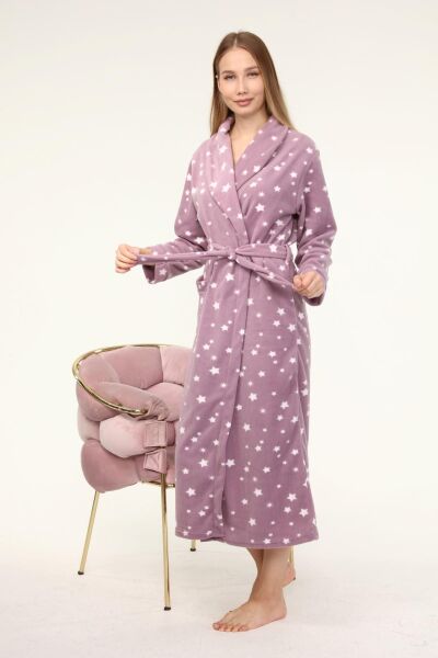 Likapa Uzun Şal Yaka Polar Sabahlık 226 Mor Yıldız - 2XL