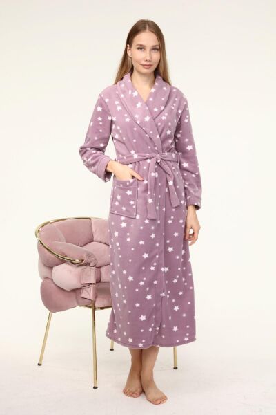Likapa Uzun Şal Yaka Polar Sabahlık 226 Mor Yıldız - 2XL