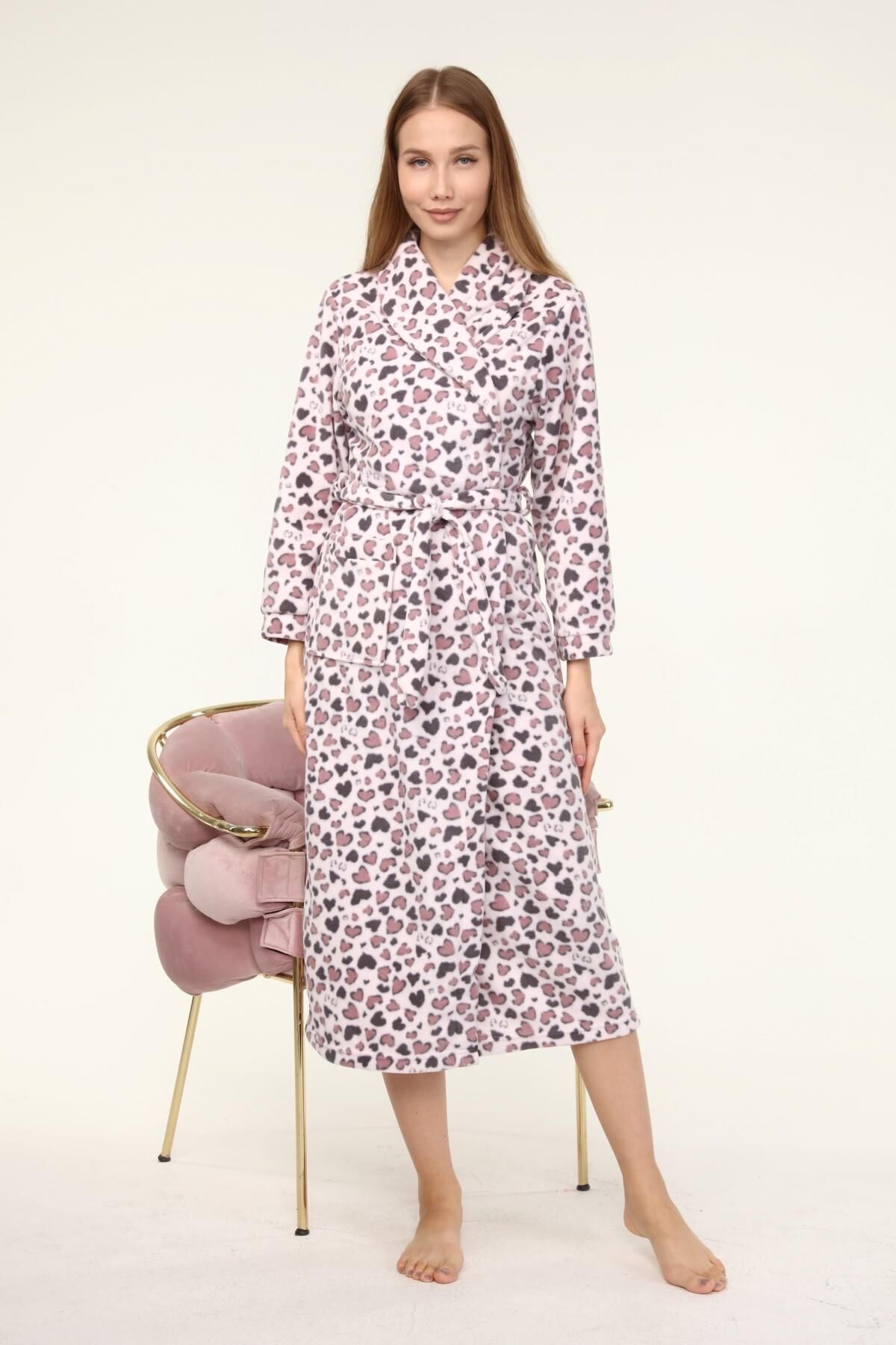 Likapa Uzun Şal Yaka Polar Sabahlık 226 SOMON KALPLİ - 2XL