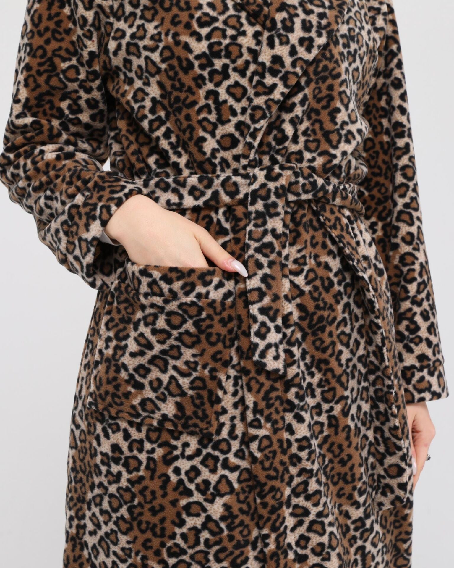 Likapa Uzun Şal Yaka Polar Sabahlık 226 Kahve Leopar - L