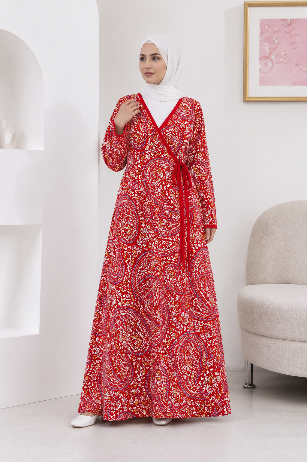 2001-01 Likapa Viskon Namaz Elbisesi Kırmızı Etnik Desen - 1