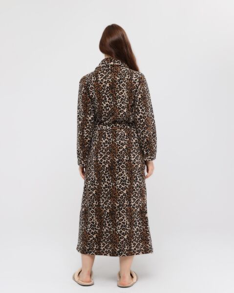 Likapa Uzun Şal Yaka Polar Sabahlık 226 Kahve Leopar - XL