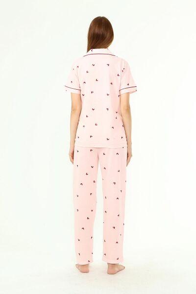 Likapa Penye Önden Düğmeli Hamile Lohusa KISA KOL PİJAMA TAKIMI ,%100 Cotton BORDO KALP - XL