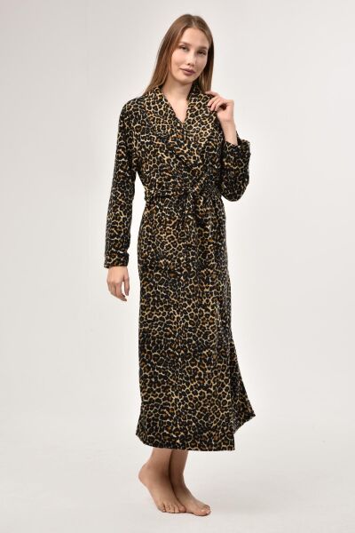 Likapa Uzun Şal Yaka Polar Sabahlık 226 Sarı Leopar - M