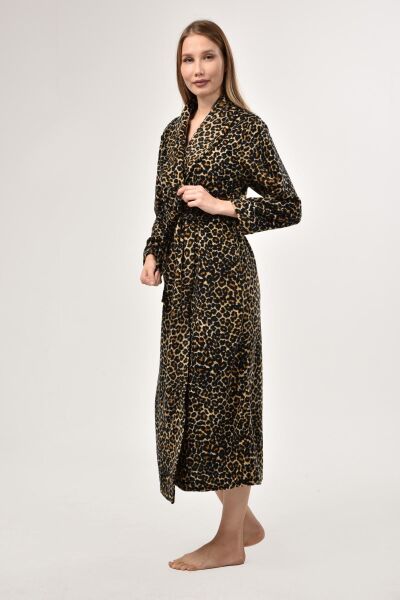 Likapa Uzun Şal Yaka Polar Sabahlık 226 Sarı Leopar - 2XL