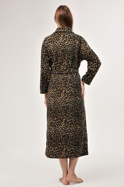 Likapa Uzun Şal Yaka Polar Sabahlık 226 Sarı Leopar - 2XL