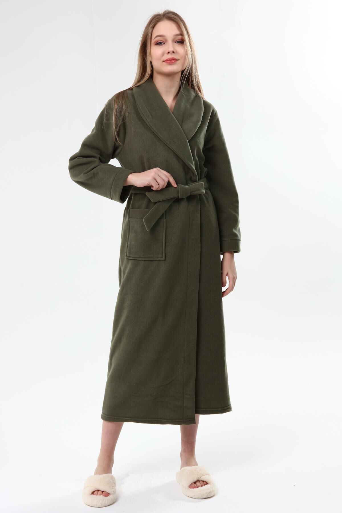 Likapa Uzun Şal Yaka Polar Sabahlık 226 Düz HAKİ - 2XL