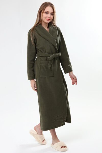 Likapa Uzun Şal Yaka Polar Sabahlık 226 Düz HAKİ - 2XL