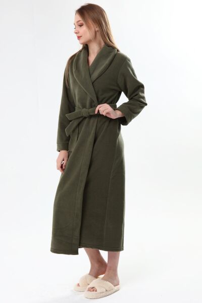 Likapa Uzun Şal Yaka Polar Sabahlık 226 Düz HAKİ - 2XL