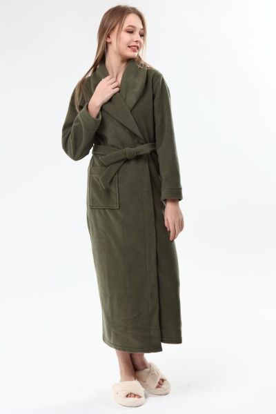 Likapa Uzun Şal Yaka Polar Sabahlık 226 Düz HAKİ - 2XL