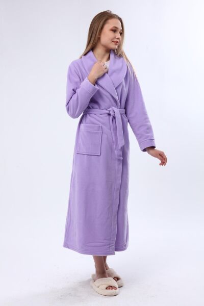 Likapa Uzun Şal Yaka Polar Sabahlık 226 Düz Lila - 2XL