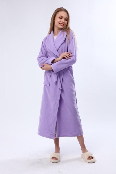 Likapa Uzun Şal Yaka Polar Sabahlık 226 Düz Lila - 2XL