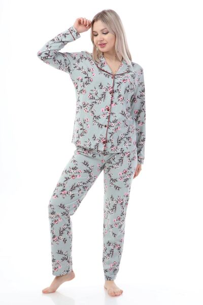 LikapaShop Penye Uzun Kol Pijama Takımı 001352-04 Mint - XL
