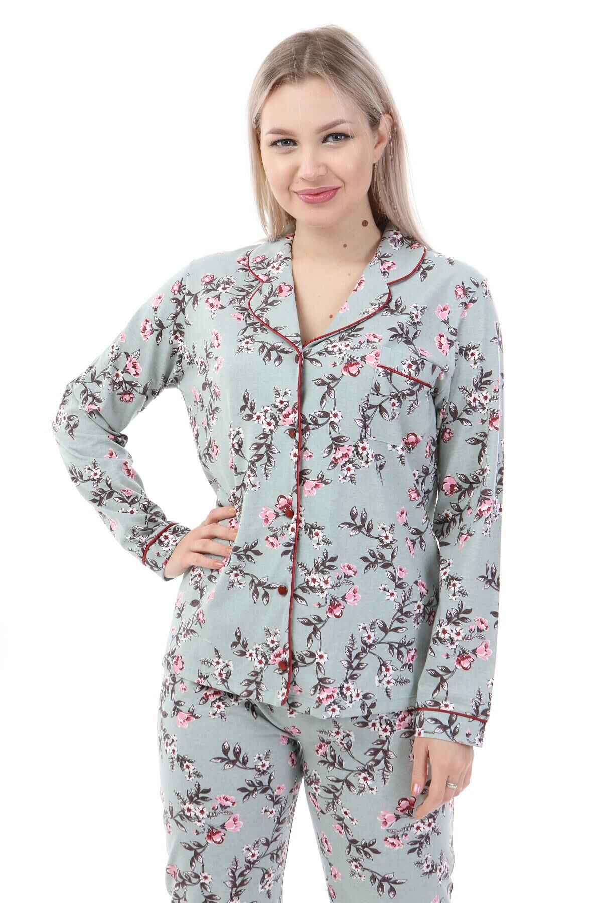 LikapaShop Penye Uzun Kol Pijama Takımı 001352-04 Mint - 2XL