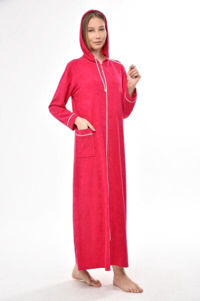 3106 Likapa Fermuarlı Uzun Kapüşonlu Havlu Elbise